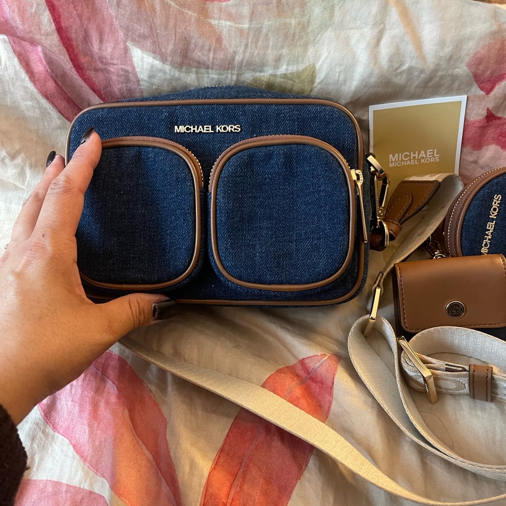 Michael Kors Denim and Brown Crossbody Bag - Picture 3 of 3